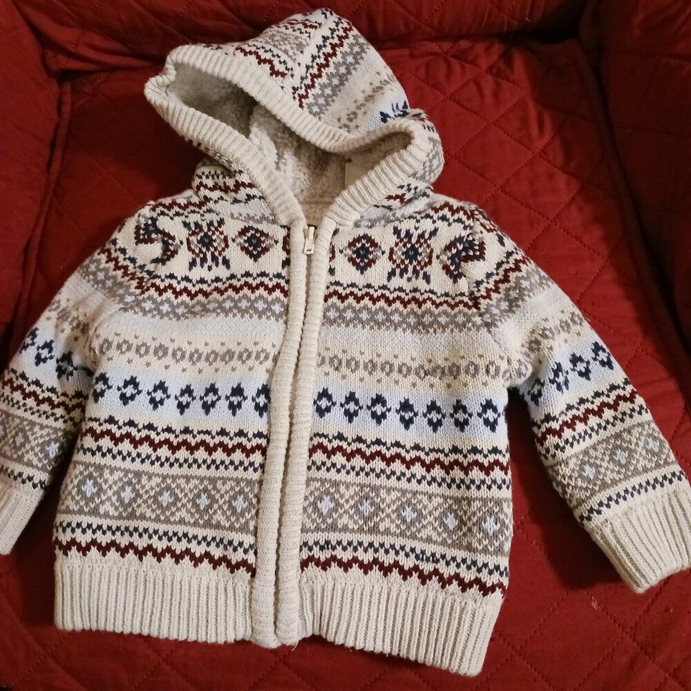 Fleece Lined  Knit Hooded Sweater Size 9 Mo.